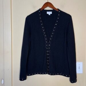 Cashmere Embellished Black Women's Cardigan Sweater - Classic Knit